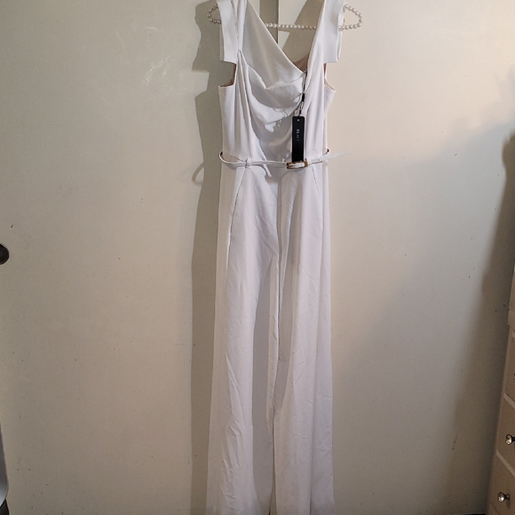 BLACK HALO☆ Cap- Sleeve Belted wide-leg Jumpsuit - Picture 5 of 14